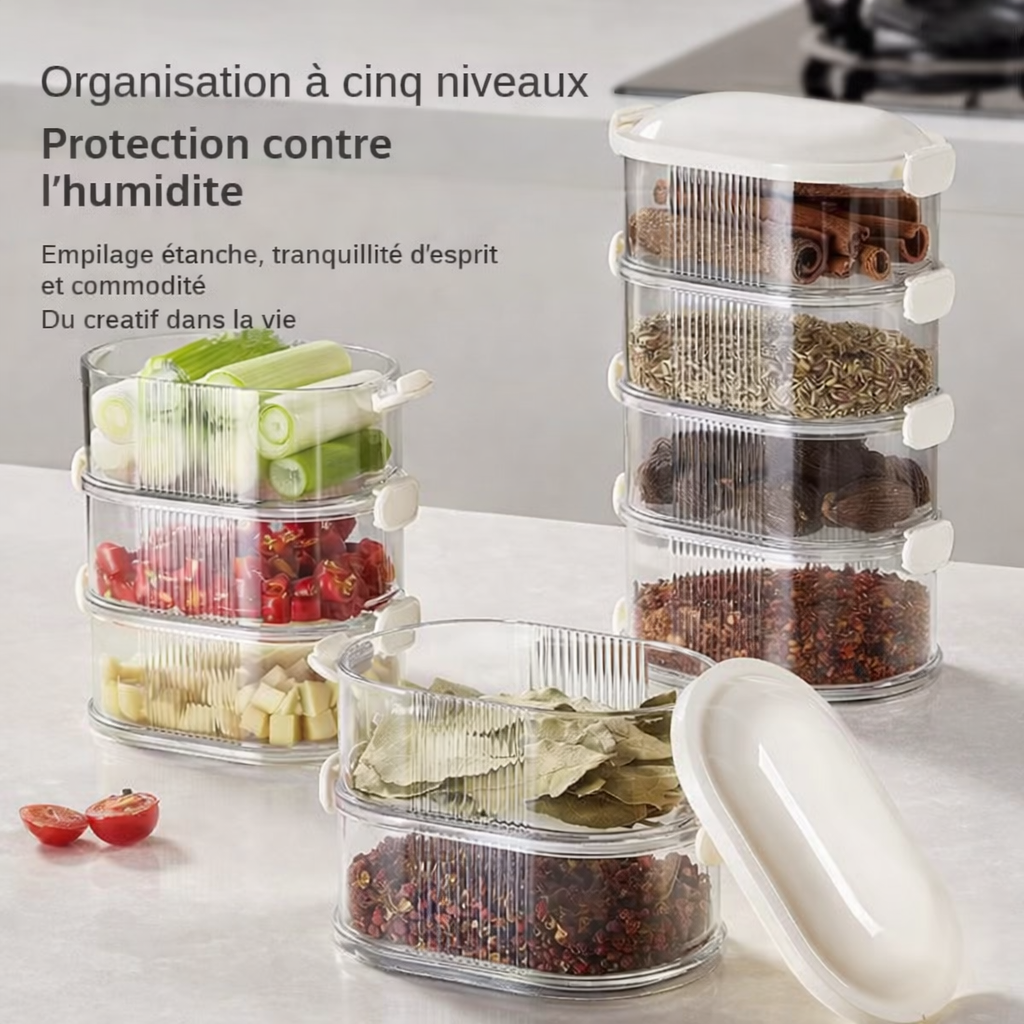 Tour de rangement multiusage hermétique empilable — 5 étages