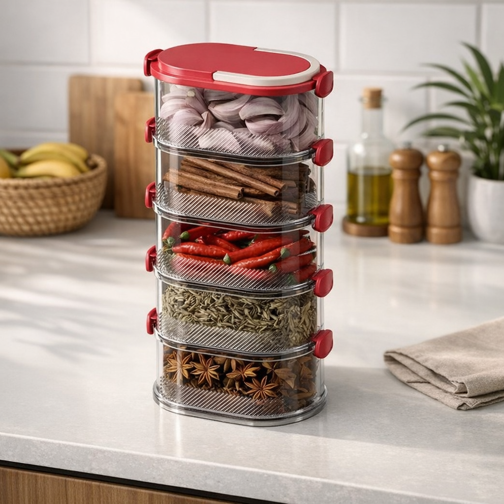 Tour de rangement multiusage hermétique empilable — 5 étages